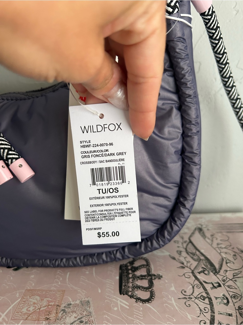 Wildfox Lavender Crossbody with Black-and-White Rope Strap - Picture 2 of 4